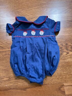 Classic Navy Smocked Santa One-Piece for Kids